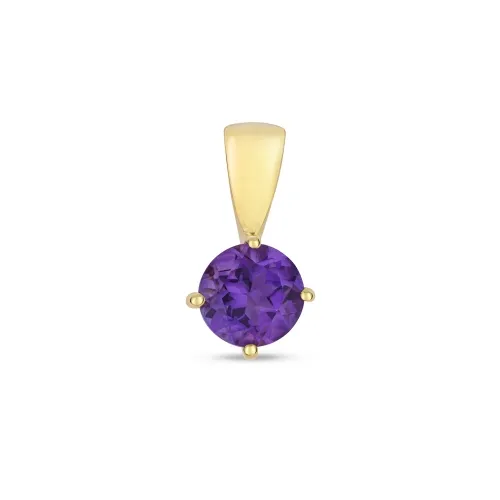 5mm Round Amethyst Claw Set Pendant 9ct Gold